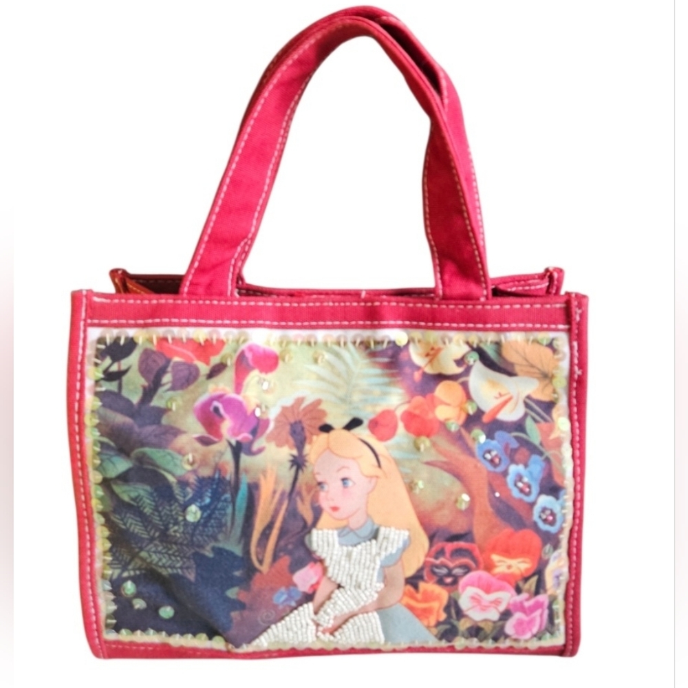 Vintage Unique Canvas Disney Alice In Wonderland Embellished Handbag